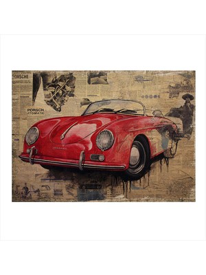 Bedeko Kırmızı Klasik Araba Desenli Mdf Tablo 35 cm x 50 cm