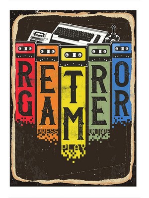 Bedeko Retro Gamer Desenli Ahşap Tablo 35 cm x 50 cm