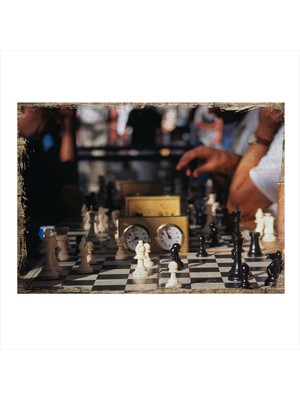 Bedeko Satranç Turnuvası Desenli Ahşap Tablo 35 cm x 50 cm