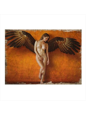 Bedeko Kanatlı Nü Kadın Model Ahşap Tablo 35 cm x 50 cm