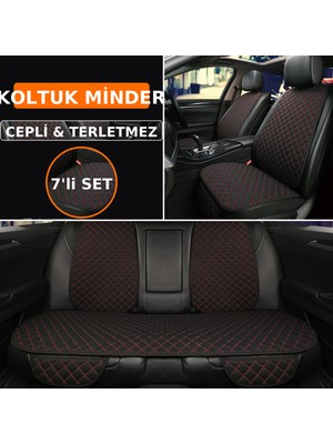Skoda Octavia 2021 ve Sonrası Uyumlu 7 Parça Kapitone Araba Koltuk Kumaş Kumaş Siyah Kırmızı - Kaymaz | Trobus