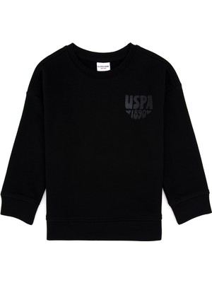 U.S. Polo Assn. Kız Çocuk Siyah Simli Baskı Detaylı Bisiklet Yaka Basic Sweatshirt 50314289-VR046