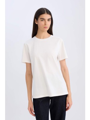 DeFacto Relax Fit Bisiklet Yaka Basic Düz Premium Kısa Kollu Tişört B6437AX25SP
