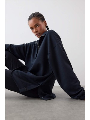 DeFacto Long Fit Dik Yaka Fermuarlı Modal Sweatshirt D1457AX25AU