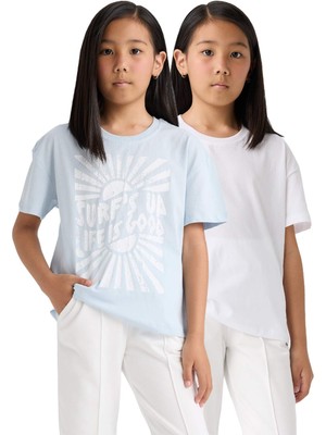 DeFacto Relax Fit Bisiklet Yaka 2'li Kısa Kollu Tişört Kız Çocuk D9433A825SM