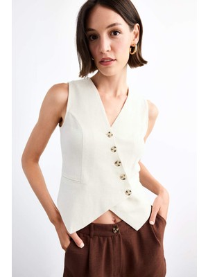 DeFacto Keten Karışımlı Slim Fit V Yaka Yelek G0663AX25SM