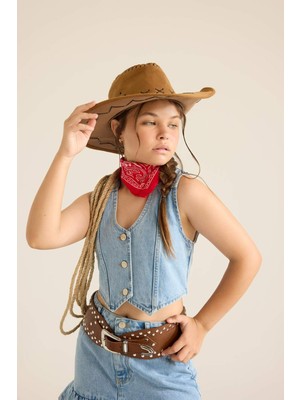 DeFacto Pamuklu Düğmeli Jean Yelek Kız Çocuk F7165A825AU