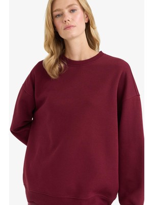 DeFacto Oversize Geniş Kalıp Bisiklet Yaka Basic Düz Kalın Sweatshirt F9628AX25AU