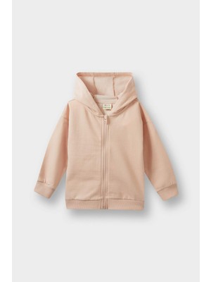 DeFacto Kız Bebek Kapüşonlu İçi Yumuşak Tüylü Fermuarlı Sweatshirt E8350A525AU