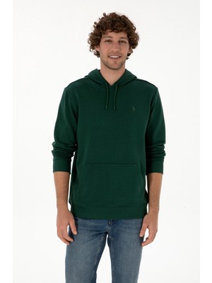 U.S. Polo Assn. Erkek Regular Fit Kapüşonlu Koyu Yeşil Basic Sweatshirt 50313720-VR079