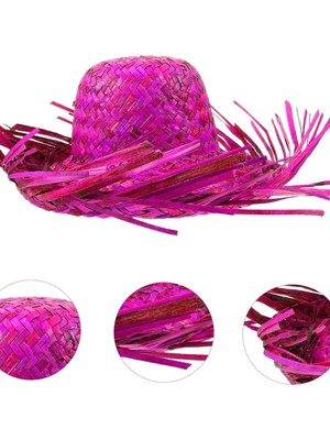 Tropikal Parti Fuşya Hasır Hawaii Şapkası