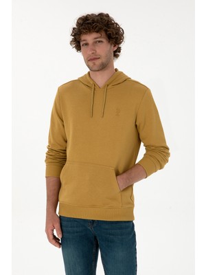 U.S. Polo Assn. Erkek Regular Fit Kapüşonlu Hardal Basic Sweatshirt 50313720-VR151