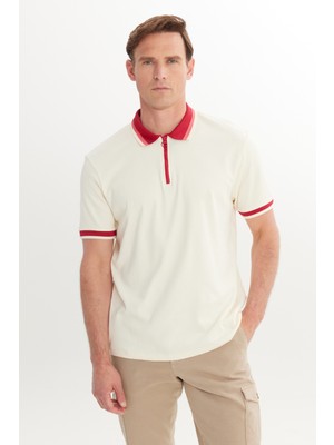 Altınyıldız Classics Erkek Ekru Bordo Regular Fit Rahat Kesim Polo Yaka %100 Pamuk Tişört