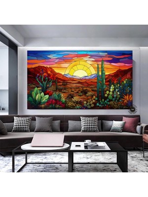 idora Kaktüs Temalı Çok Renkli Kanvas, Çöl ve Minimalist Tarzda Duvar Sanatı