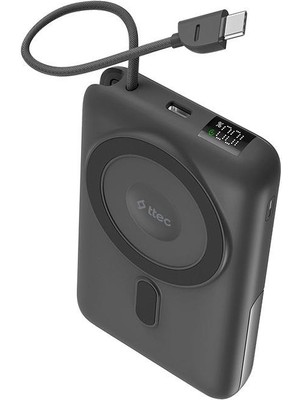 ttec ReCharger M LCD 10.000mAh MagSafe Uyumlu PD 20W USB-C Dahili Kablolu Stantlı Taşınabilir Hızlı Şarj Aleti/Powerbank 2BB230GR