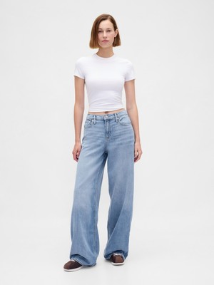Gap Kadın Mavi Mid Rise Ultrasoft Baggy Jean Pantolon