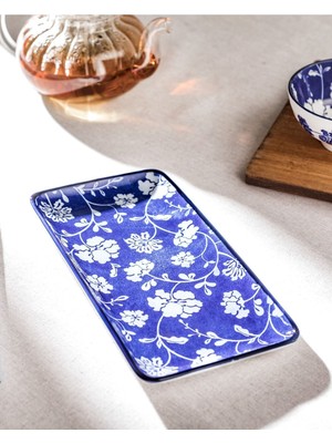 Madame Coco Rêve Bleu Rennes  Dikdörtgen Tabak Mavi Kayık Tabak 22 x 12 Çiçek