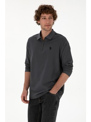 U.S. Polo Assn. Erkek Comfort Fit Yarım Fermuarlı Antrasit Sweatshirt 50313754-VR006