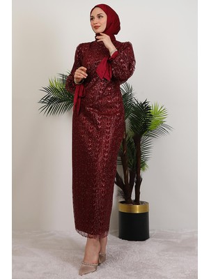 Inci Tesettür Abiye Bordo