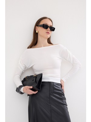 Ekru Kayık Yaka Kol Büzgülü Bluz 2433