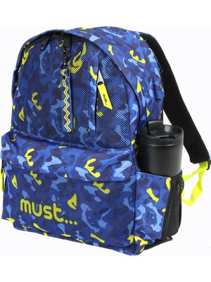 Must 584613 Kamuflaj Çift Cepli Ilkokul Sırt Çantası-Mavi / Neon Yeşil