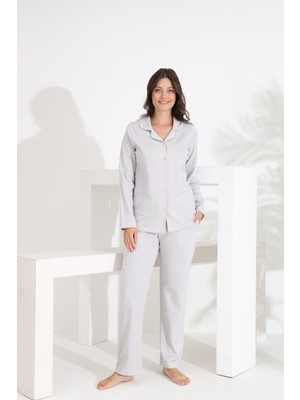 Etoile %100 Pamuk Uzun Kol Önden Düğmeli Kalpli Kadın Pijama Takımı 98300-301