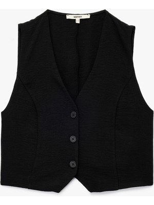 Aerobin Kumaş V Yaka Düğmeli Blazer Yelek