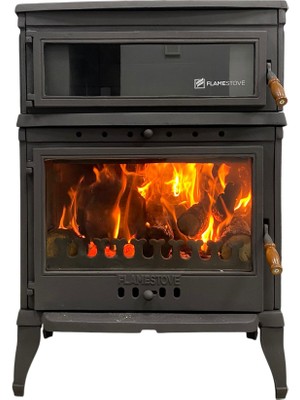 Flame Stove Fs-045    Retrolüx Dik Kuzineli 3 Camlı Şömine Soba