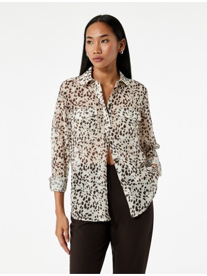 Cepli Uzun Kollu Desenli Şifon Gömlek