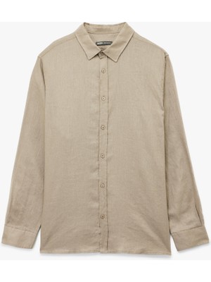 Regular Fit Klasik Yaka Uzun Kollu Keten Gömlek