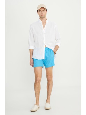 Altınyıldız Classics Erkek Mavi Standart Fit Normal Kesim Hızlı Kuruyan Yan Cepli Desenli Mayo