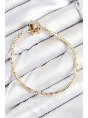 Zarif Kadın Için Golden Pirinç Charm Zirkonlu Yıldız Bileklik