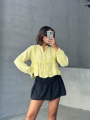 Kadın Dantel Detaylı Müslin Gömlek