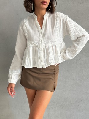 Kadın Dantel Detaylı Müslin Gömlek