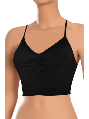 Öts Kadın Sütyen Sporcu Büzgülü Pedsiz Balensiz Büstiyer (%95 Viscose %5 Elastane)
