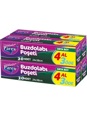 Parex Buzdolabı Poşeti Orta Boy 4 Al 3 Öde (4*20) 24 x 38 cm