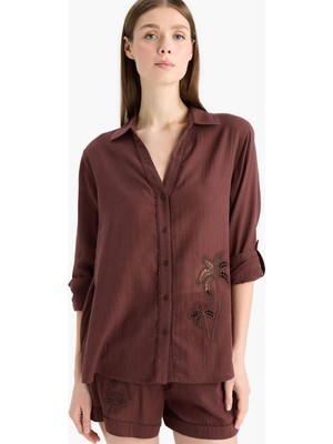 DeFacto %100 Pamuk Regular Fit Müslin Plaj Gömleği E4271AX25SM