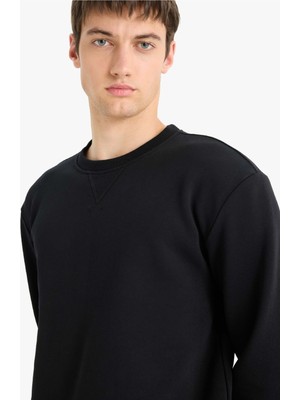 DeFacto Regular Fit Bisiklet Yaka Basic Düz Kalın Sweatshirt T3777AZ25AU