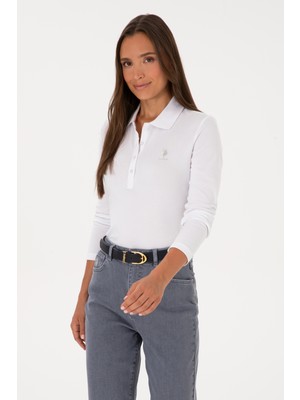 U.S. Polo Assn. Kadın Beyaz Basic Polo Yaka Sweatshırt 50307755-VR013