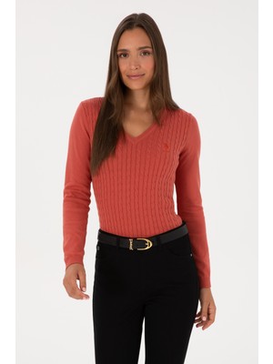U.S. Polo Assn. Kadın Gül Kurusu V Yaka Basic Kazak 50307710-VR026
