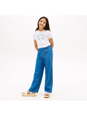 Tommy Hilfiger Glitter Curve Nyc Logo Çocuk Beyaz T-Shirt.ybr