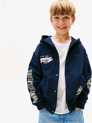 Tommy Hilfiger Varsity Graphic Snap Button Çocuk Lacivert SWEATSHIRT.C1G