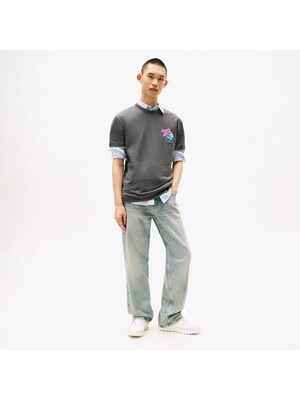 Tommy Hilfiger Back Graphic Crew Neck Erkek Gri T-Shirt.0gj