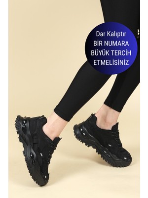 Birikon GUJA Cilt Garnili Kalın Tabanlı Kadın Spor Ayakkabı SİYAH