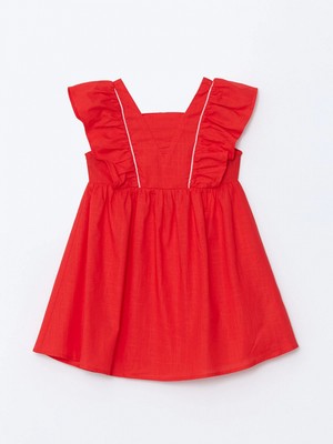 Lcw Kids Kırmızı Kare Yaka Keten Kız Çocuk Elbise