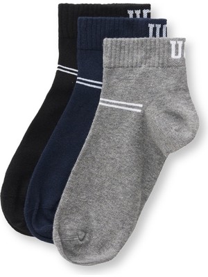 Ucla BRENNUS 3'LÜ Siyah Lacivert Gri Kısa Jakarlı Standard Fit Unisex Çorap