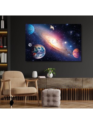 Gaagart Tekli Yatay Kanvas Duvar Tablosu Uzay Boşluğu ve Gezegenler