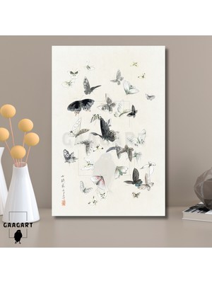 Gaagart Tekli Dikey Kanvas Tablo Ünlü Eserler Katsushika Hokusai Kelebekler