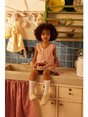 Kırmızı Çizgili Mini Etek