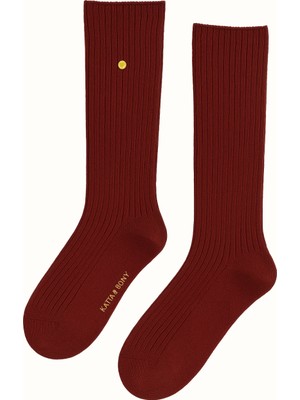 Katia & Bony Kadın Fitilli Yün Dizaltı Çorap Bordo